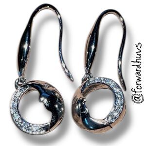 Sterling Silver Half Moon Earrings with Cubic Zirconium – 925 Marked